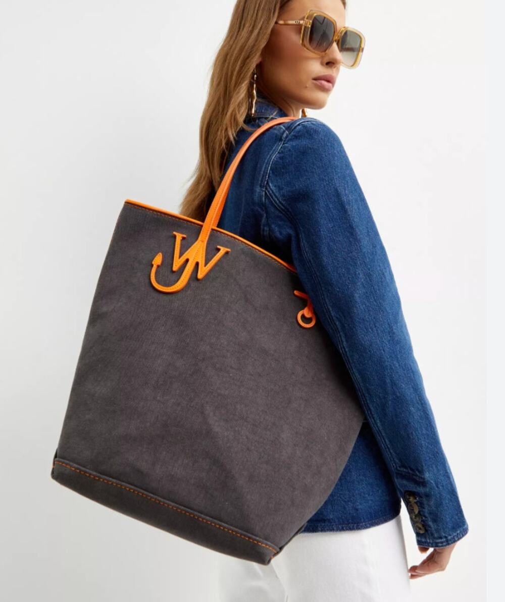 Jw Anderson Tote Anchor Logo Gray Orange Canvas Carry On Travel Bag Purse